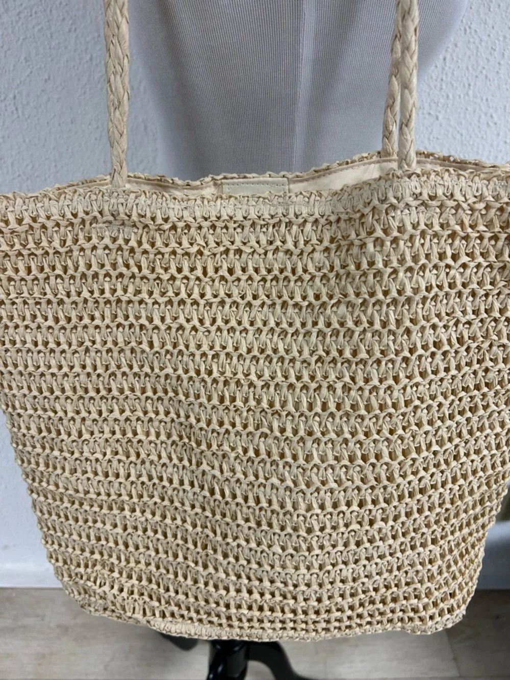 NEW Studio Collection Rattan Straw Tote Bag Purse Tiered Fringe Detail 15x14 - Picture 5 of 6